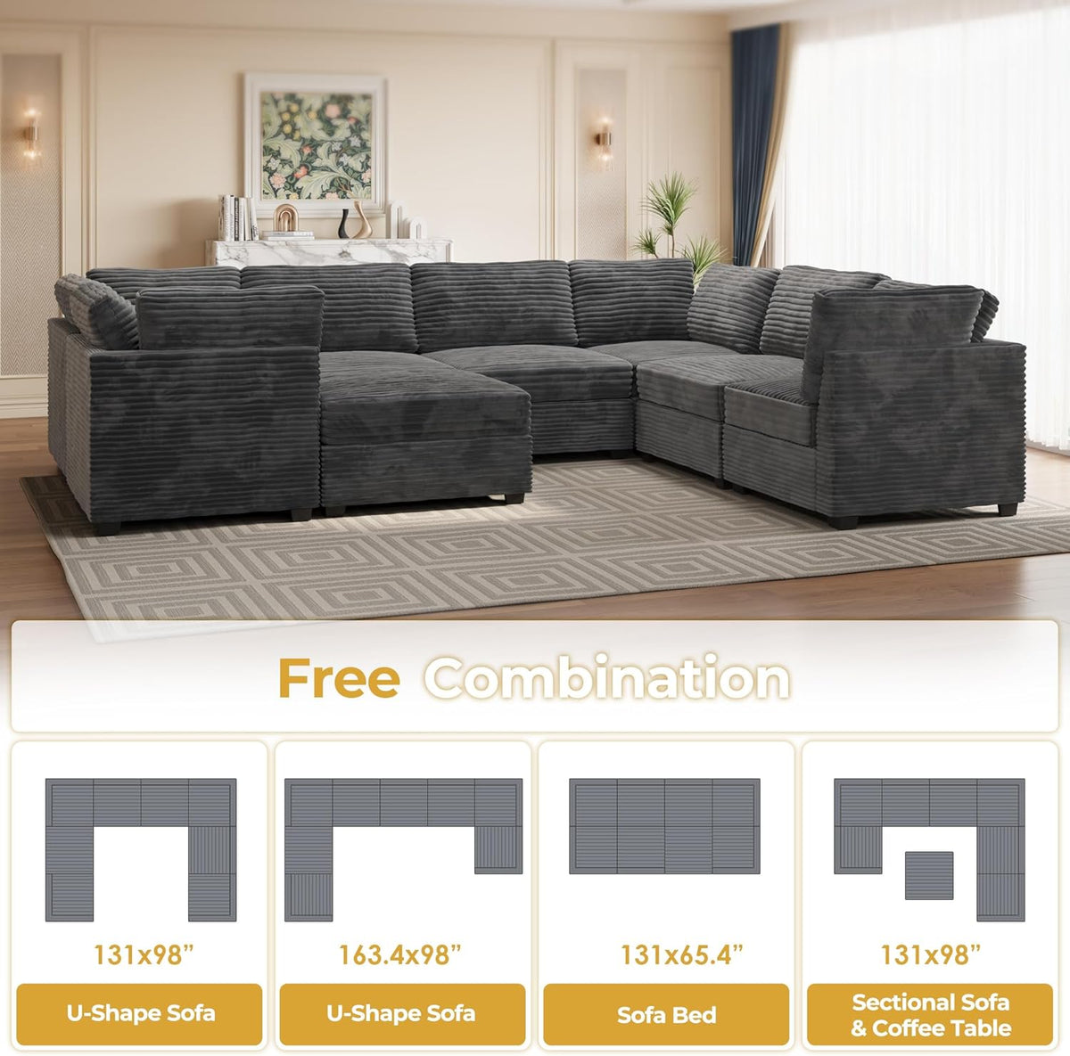 HOOOWOOO Modular Sectional Sofa,8 Pieces Sectional Couches for Living Room,131X98 G Shaped Cloud