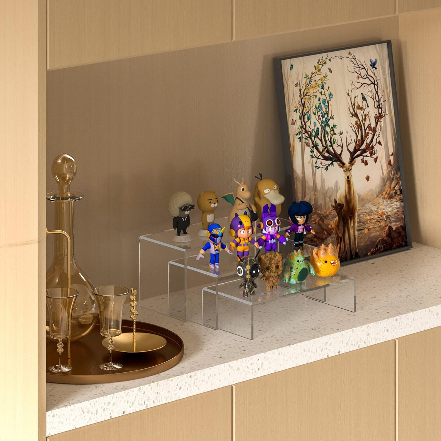 Clear Riser Shelf 3pcs, Desktop Rectangular Acrylic Display Shelves Organizer, Acrylic Stands for