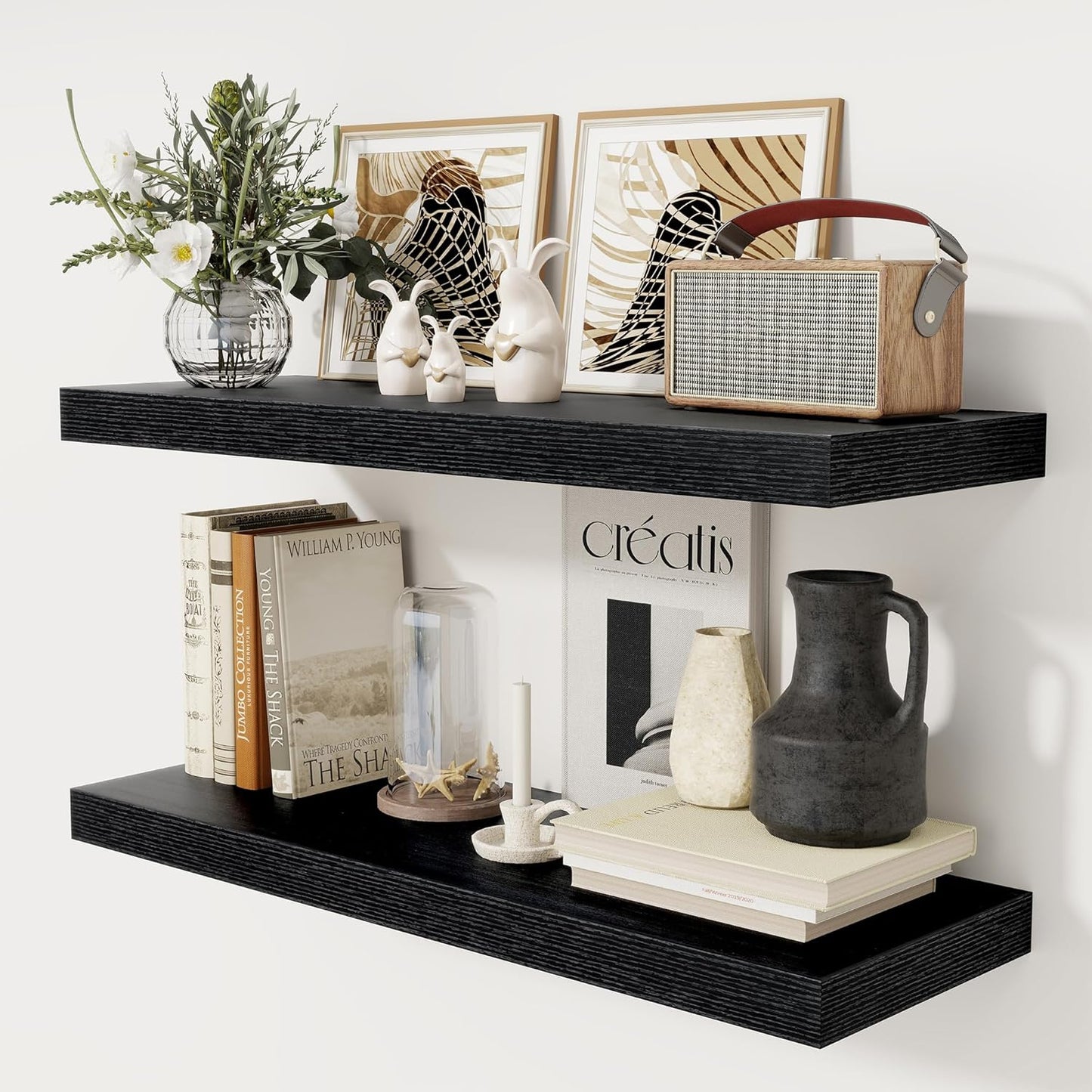 Black Floating Shelves 36 Inch Long, 12 Inch Deep Floating Shelves for Wall, 36 x 12 Shelves for