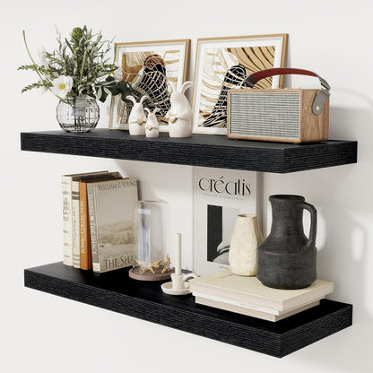 Black Floating Shelves 36 Inch Long, 12 Inch Deep Floating Shelves for Wall, 36 x 12 Shelves for