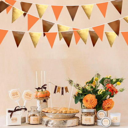 Fall Party Decorations Orange Gold Brown Metallic Fabric Triangle Pennant Banner Flag Bunting