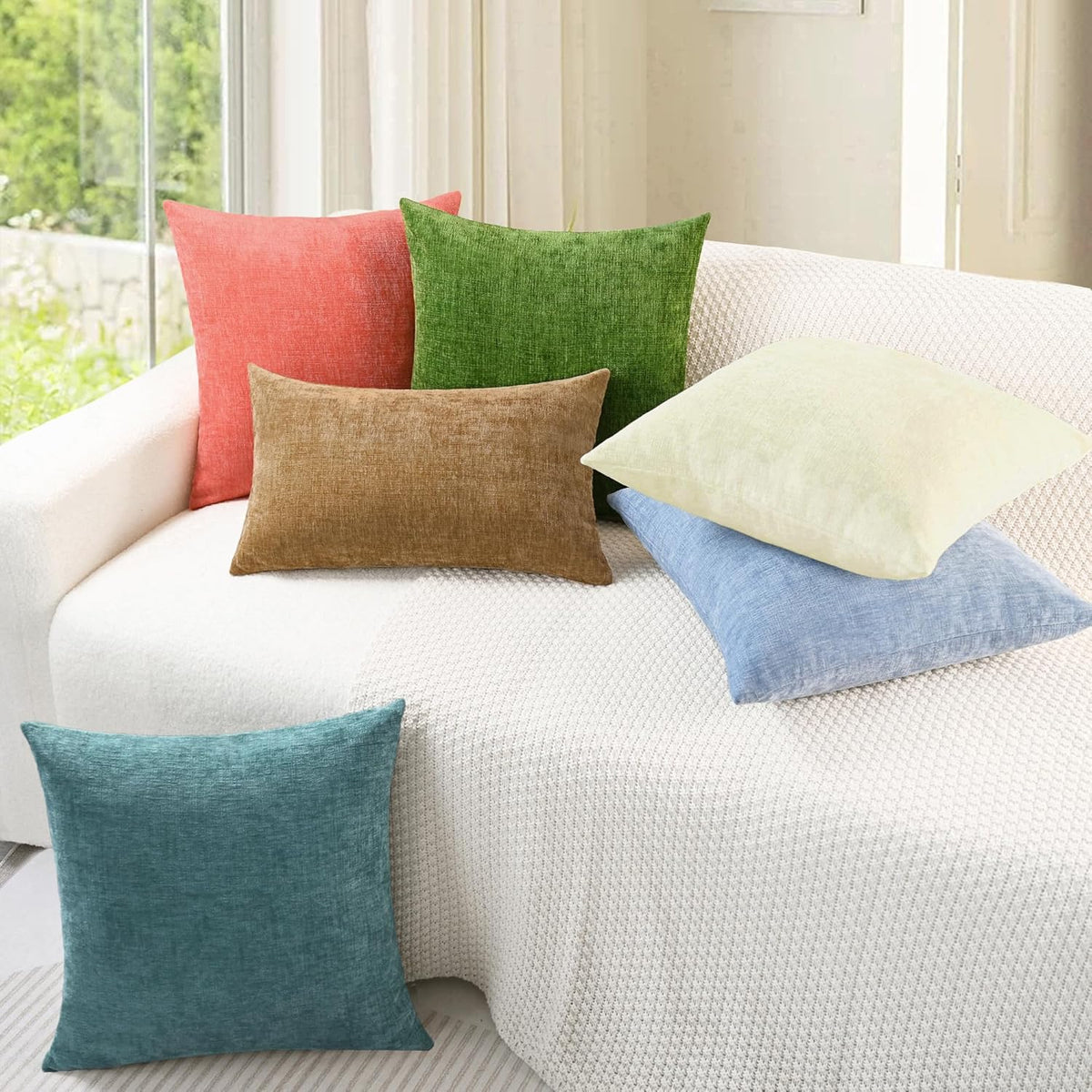 CaliTime Throw Pillow Covers Decorative 16 X 16 Inches Pack of 2 Cozy Chenille Cushion Cases for