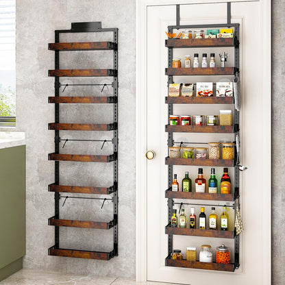 bukfen Over the Door Pantry Organizer, 8-Tier Adjustable Wooden Basket Kitchen Pantry Door