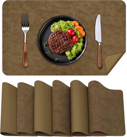 BLESWIN Faux Leather Placemats, Set of 6, 12×17 Inch -Double Side Texture Color Table Mats