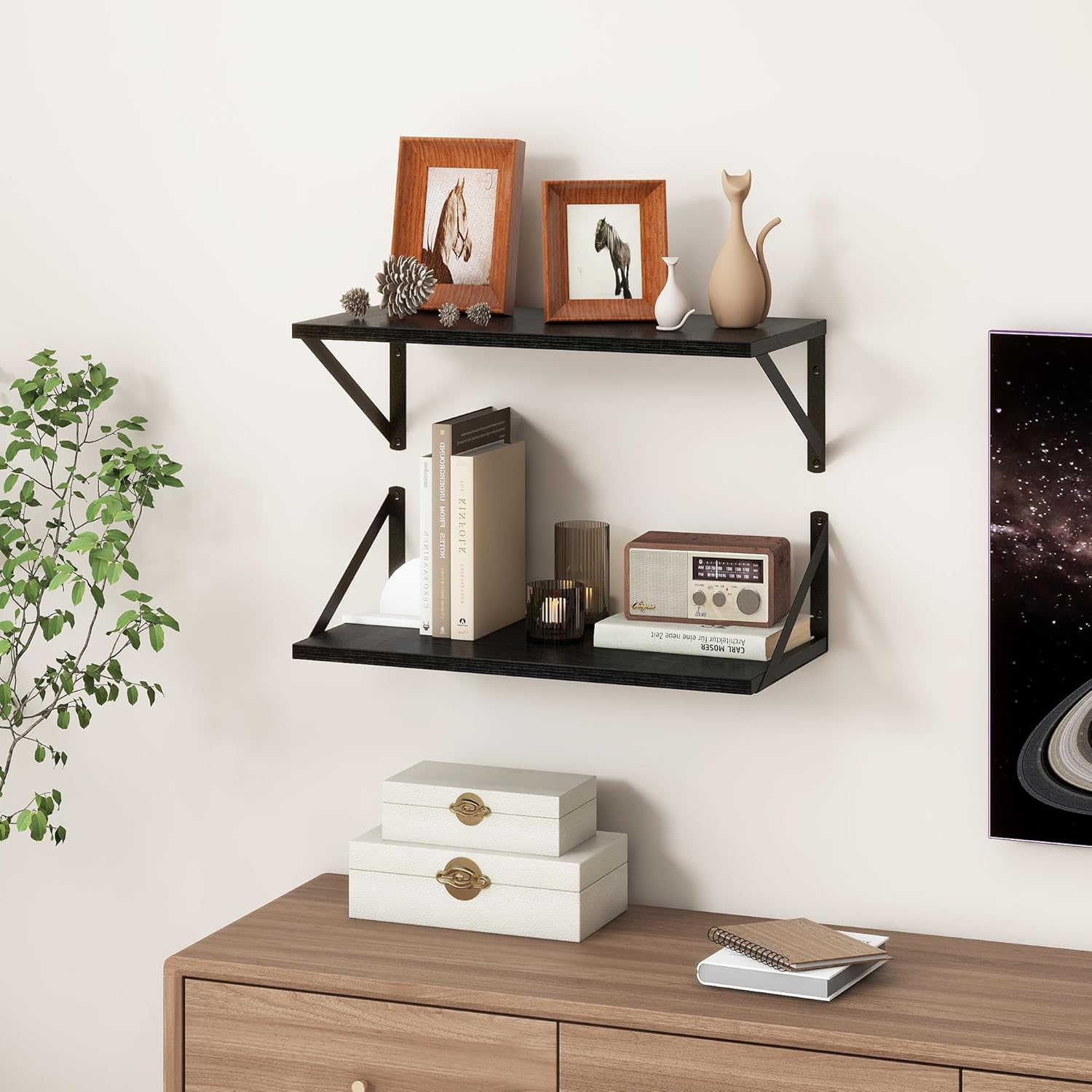 Fun Memories 20 Inch Floating Shelves for Wall, Black Bathroom Shelves Set of 2, 10 Inch Deep Wall