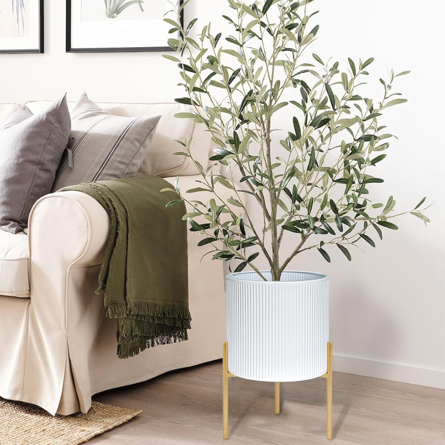ARNIS Modern Plant Pots, Set of 2 Round Large Planters with Stand, Large Size Metal Pots with