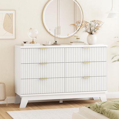 Fluted Dresser for Bedroom with 6 Drawers, 48" Wide Modern Chest of Drawers with Metal Handle