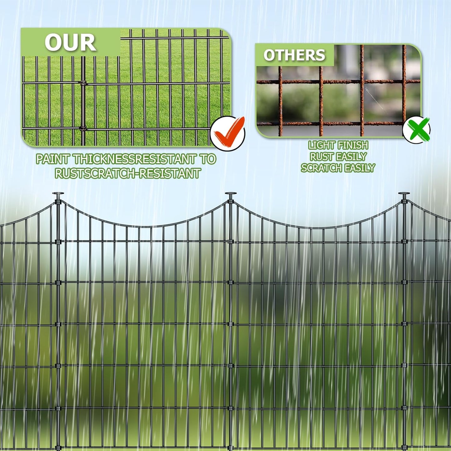 10 Panels Garden Fence Dog Fence Outdoor for Yard, 40in H x 23.6ft L Rustproof Metal Fencing with