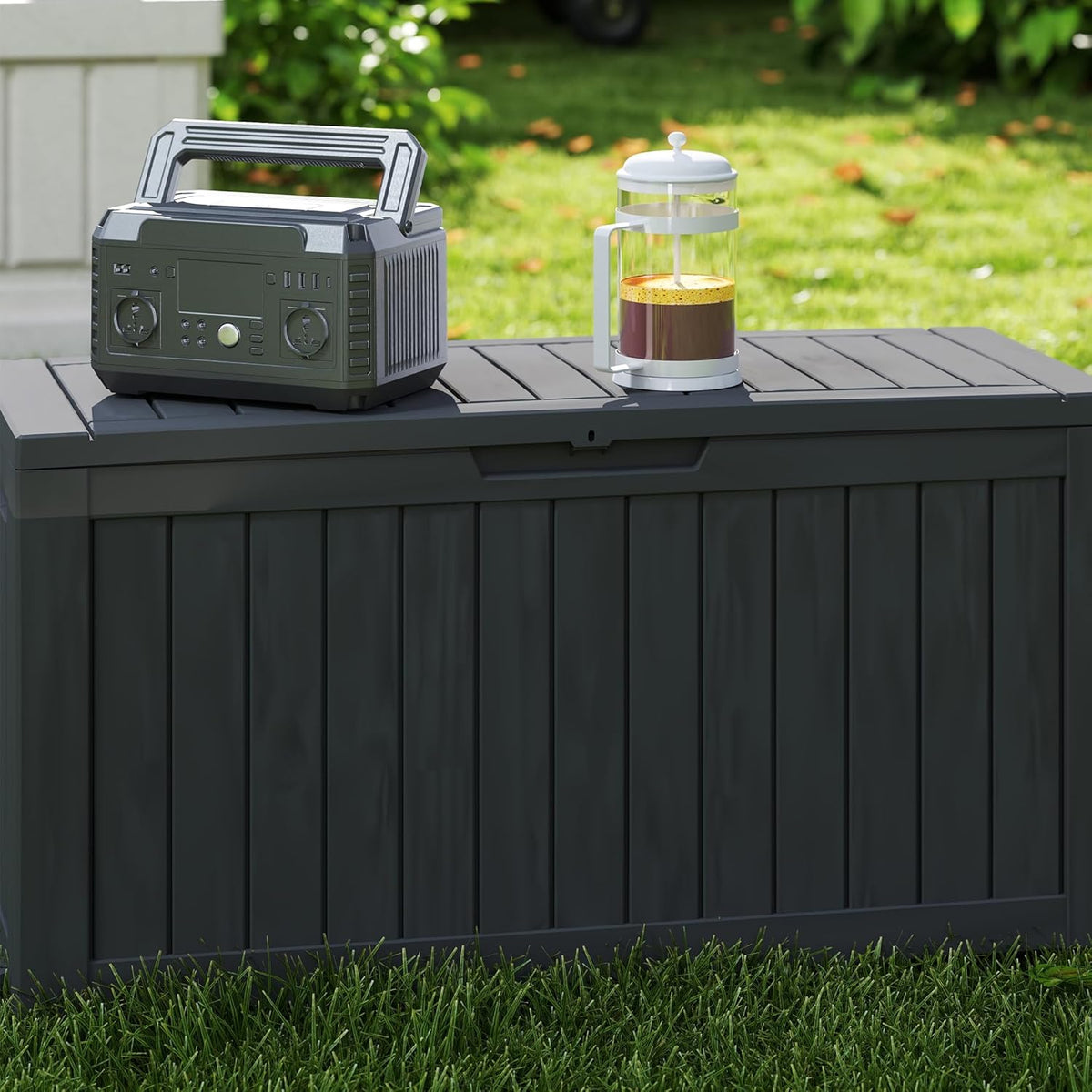 80 Gallon Outdoor Storage Box with Wheels, Waterproof Lockable Resin Deck Box Patio Storage Bin for