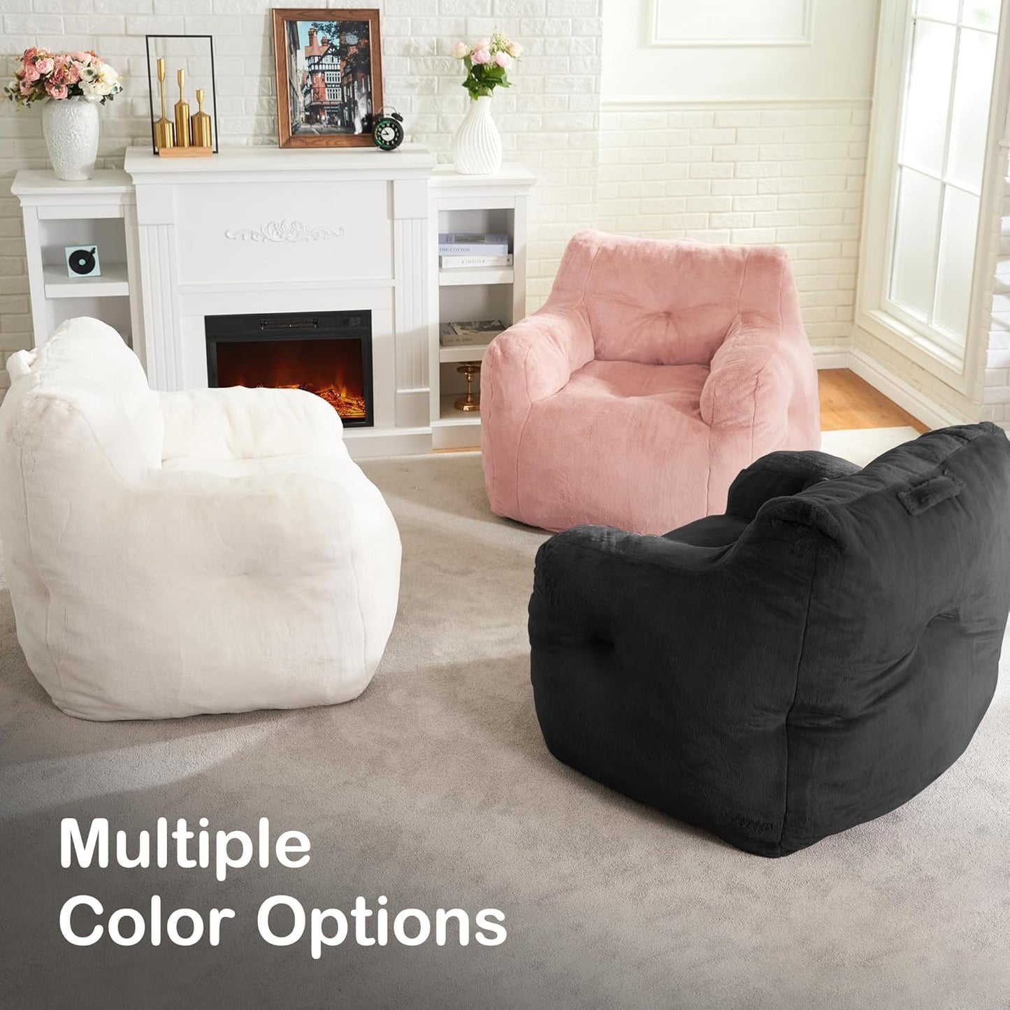 Hobestluk Bean Bag Chair for Adult Small Bean Bag Chairs with Arms Furry Beanbag Chair with Foam
