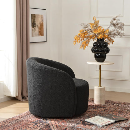 KINWELL 34" W Mid Century Modern Swivel Barrel Chair, Round Upholstered Boucle Swivel Accent