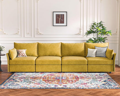 134.6" Modular Sectional Sofa, Oversized 4 Seater Couch with Removable Yellow Chenille Fabric