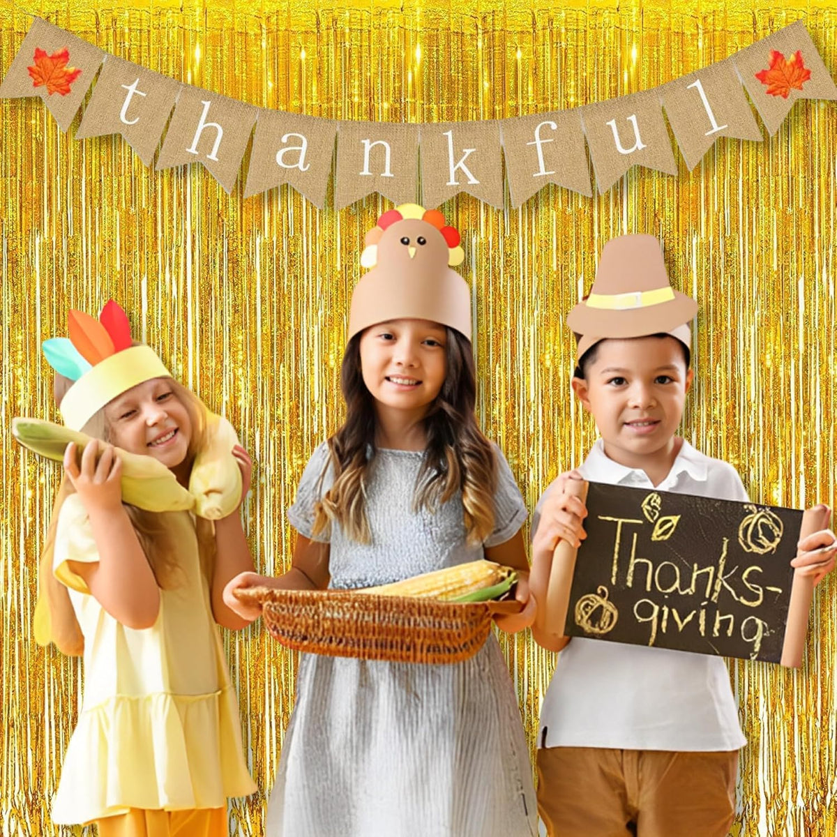 BRAVESHINE Gold Tinsel Foil Fringe Curtains - 2Pcs 3.2x8.2ft Holidays Photo Backdrop for Men 60th