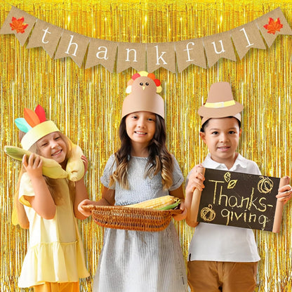 BRAVESHINE Gold Tinsel Foil Fringe Curtains - 2Pcs 3.2x8.2ft Holidays Photo Backdrop for Men 60th