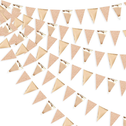 30Ft Champagne Gold Party Decorations Triangle Pennant Banner Gold Hanging Paper Flag Bunting for
