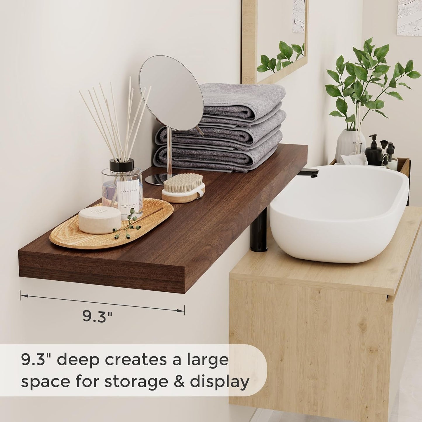 Fun Memories Rustic Wood Floating Shelves for Wall, 36 x 9 Wall Shelves Set of 2, Deep Floating