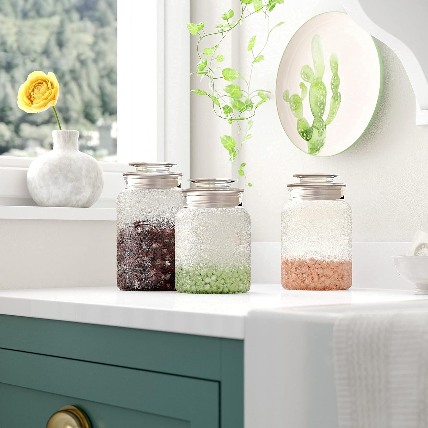 Le'raze Food Storage Containers with Airtight Lids - Retro Design - Pantry Organization, Glass