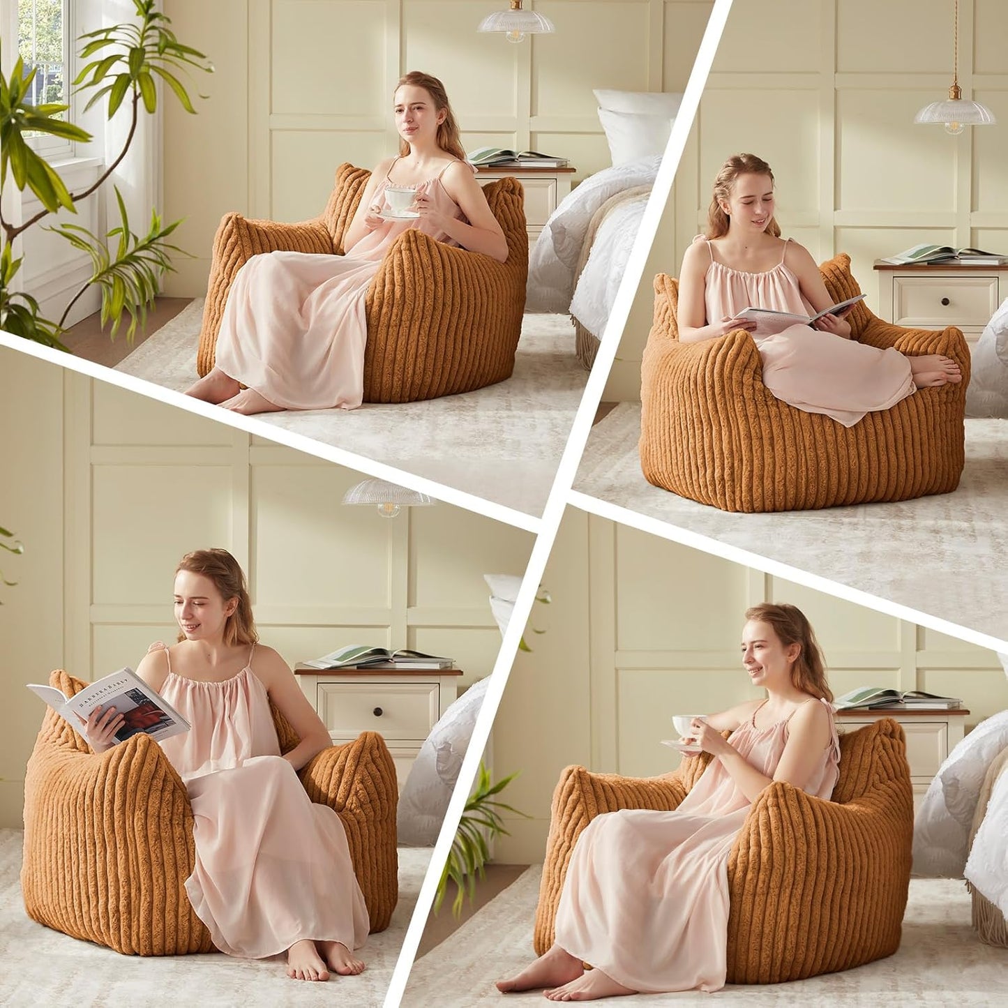 Giant Bean Bag Chairs for Adults Teens, Large Bean Bag Sofa Chairs with Filling Comfy Fuzzy BeanBag