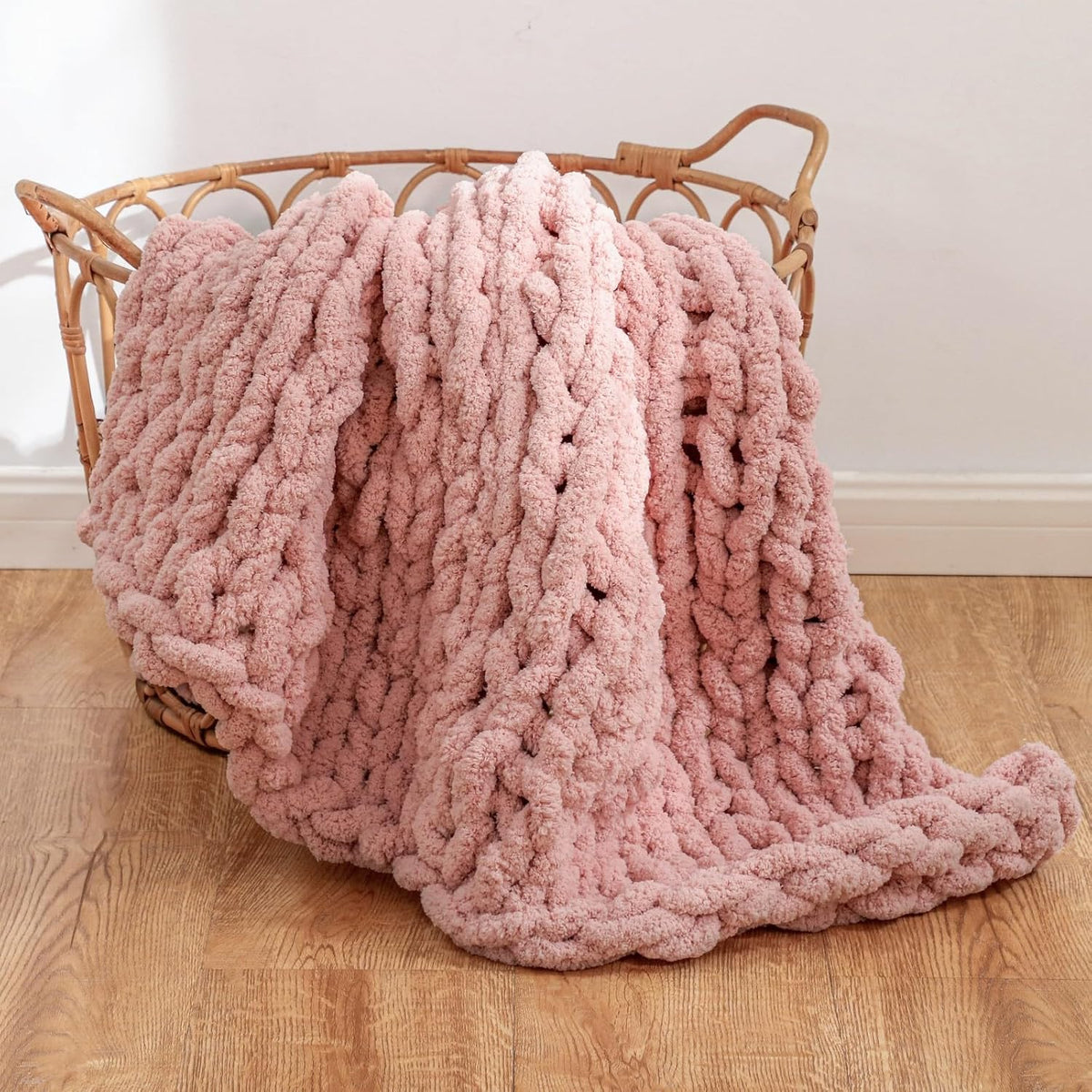 WESHIONGOO Chunky Knit Blanket Throw 40"×40" Knitted Throw Blankets for Couch Bed Fluffy Soft