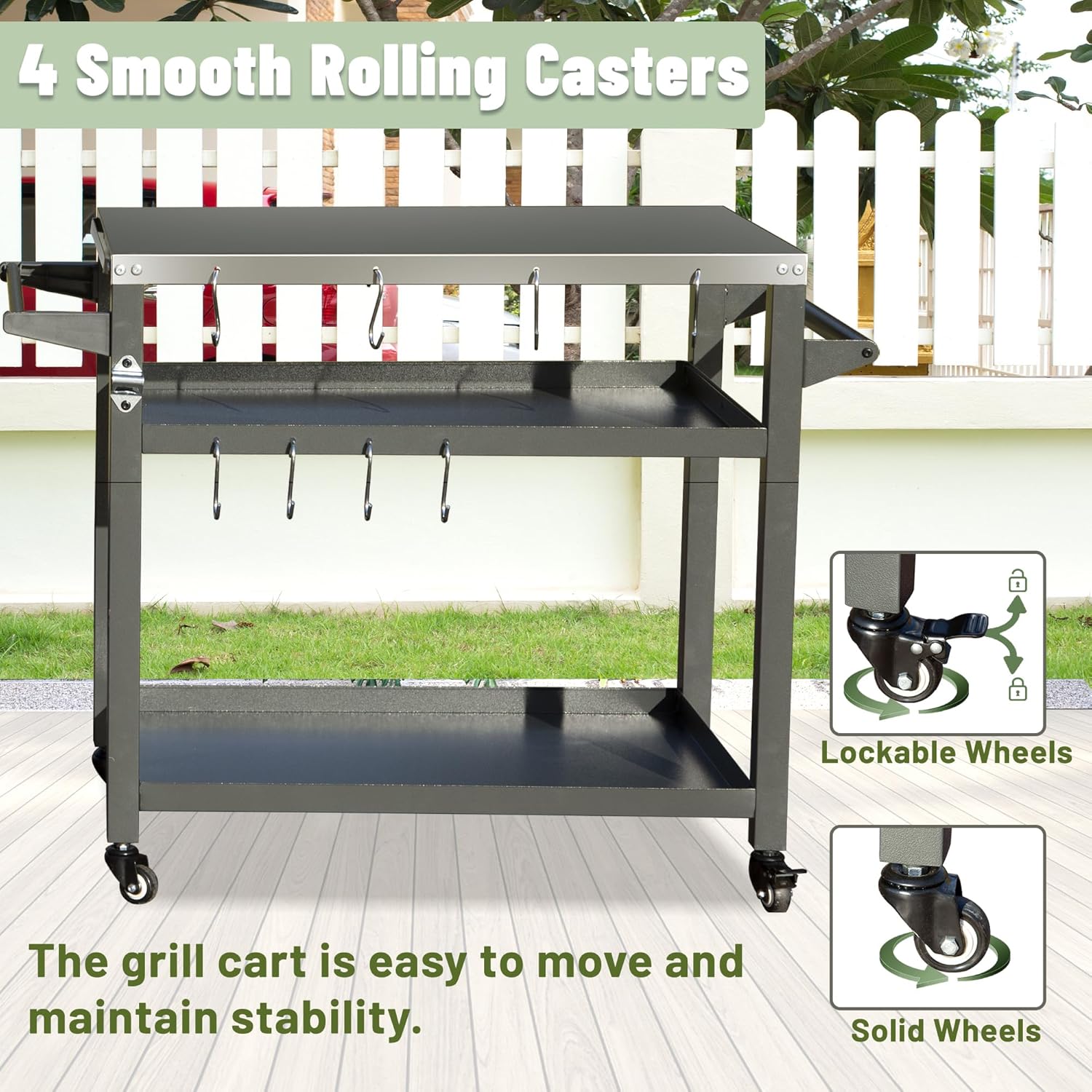 Domi 3-Shelf Outdoor Grill Table, Grill Cart Outdoor with Wheels, Pizza Oven and Food Prep Table