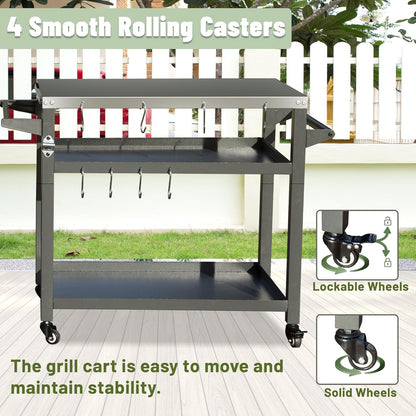 Domi 3-Shelf Outdoor Grill Table, Grill Cart Outdoor with Wheels, Pizza Oven and Food Prep Table