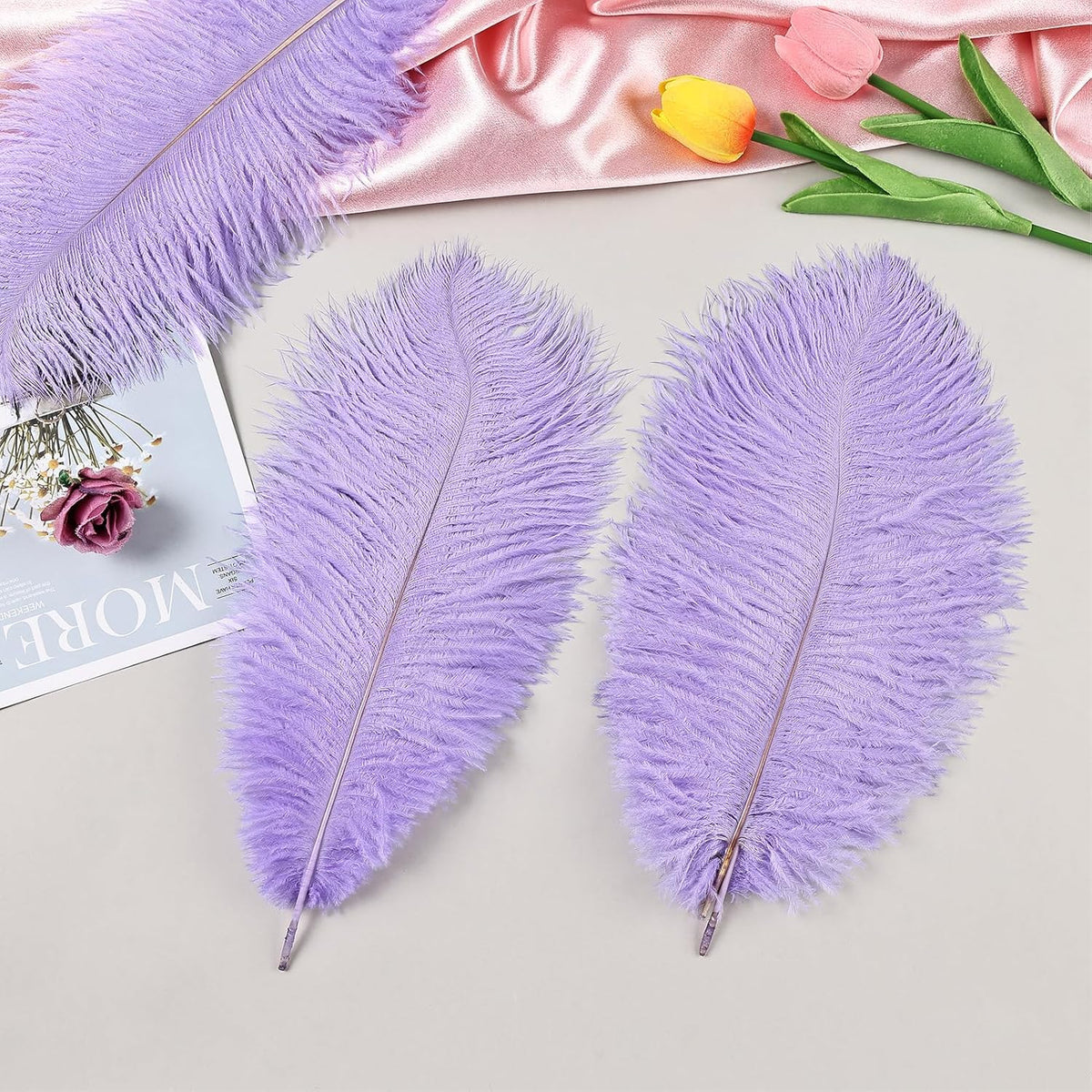 THARAHT Lavender Ostrich Feathers 12pcs Natural Bulk 10-12Inch 25cm-30cm for Crafts Wedding Party