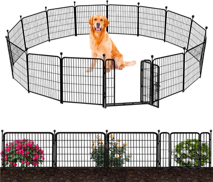 ADAVIN 32 in(H) Garden Fence with Low Threshold Door, 12 Panels Total 26.6 Ft(L) Tall Yard Fence