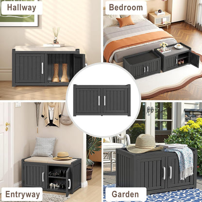 ROJIK Shoe Cabinet Waterproof UV-Resistant,Storage Bench Indoor Outdoor with Adjustable Shelves,for