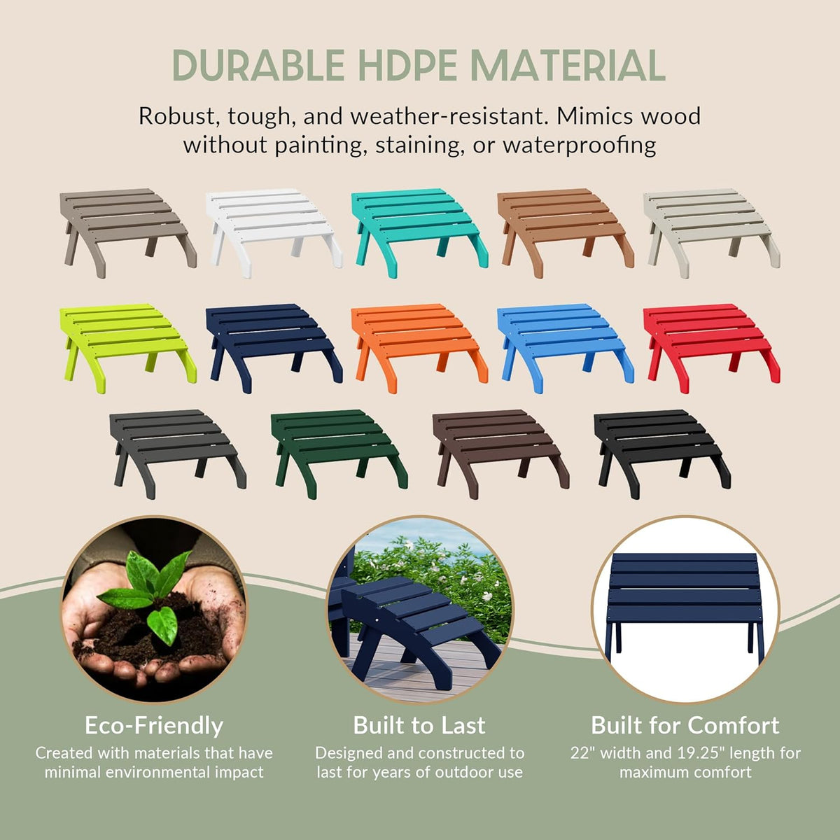 WestinTrends Dylan Outdoor Patio HDPE Adirondack Ottoman Footrest, Navy Blue