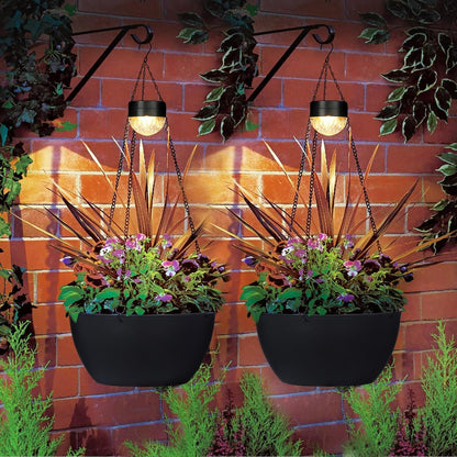 2 Packs Hanging Planters Basket for Outdoor Plants, Solar Powered Self Watering Black Round Plastic