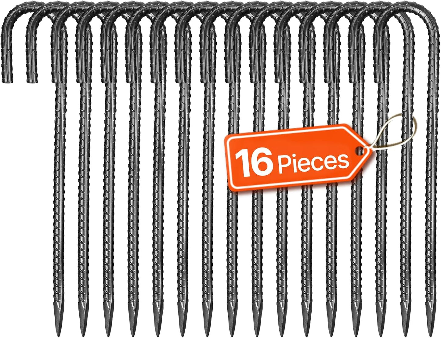 VEVOR Rebar Stakes, 12-Inch, Heavy-Duty 0.4 in Diameter J Hook, Galvanized Steel Ground Anchors
