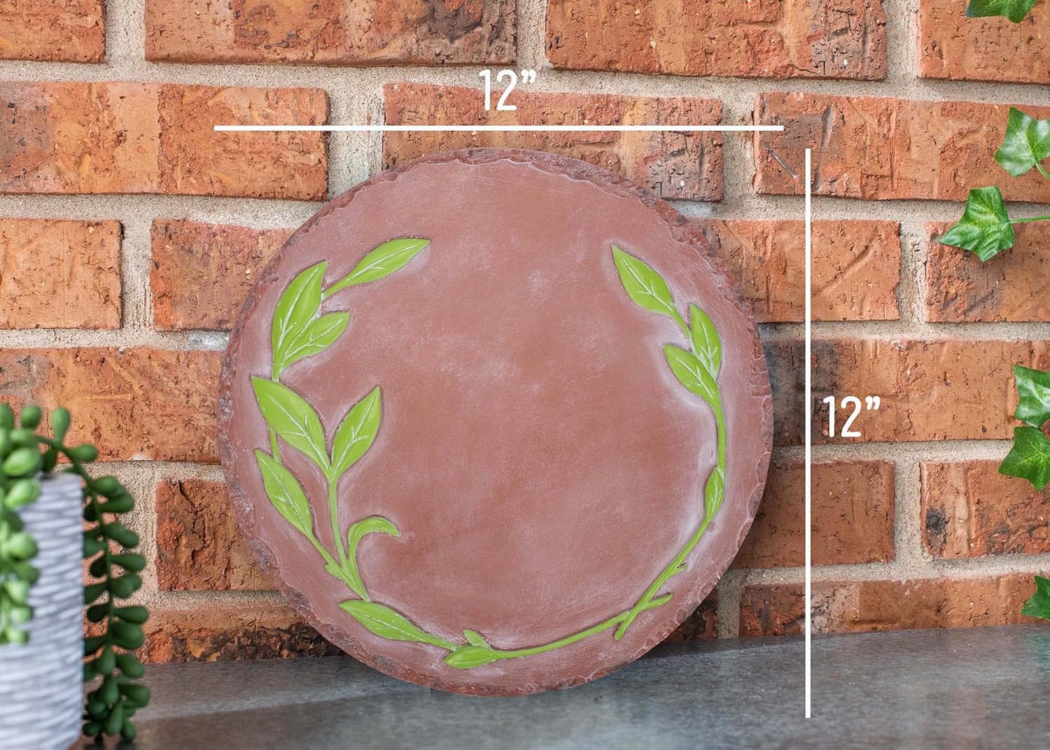 NAT & Jules Floral Laurel Wreath Leaves Pattern Dimensional Indoor Outdoor 12 inch Round Cast Resin