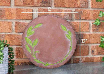 NAT & Jules Floral Laurel Wreath Leaves Pattern Dimensional Indoor Outdoor 12 inch Round Cast Resin