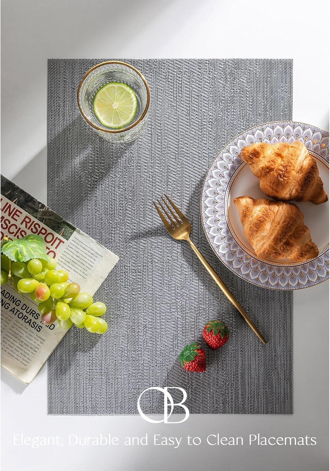 Placemats Set of 8 - Easy Clean Woven Vinyl Placemat for Dining Table, Indoor/Outdoor Place Mats