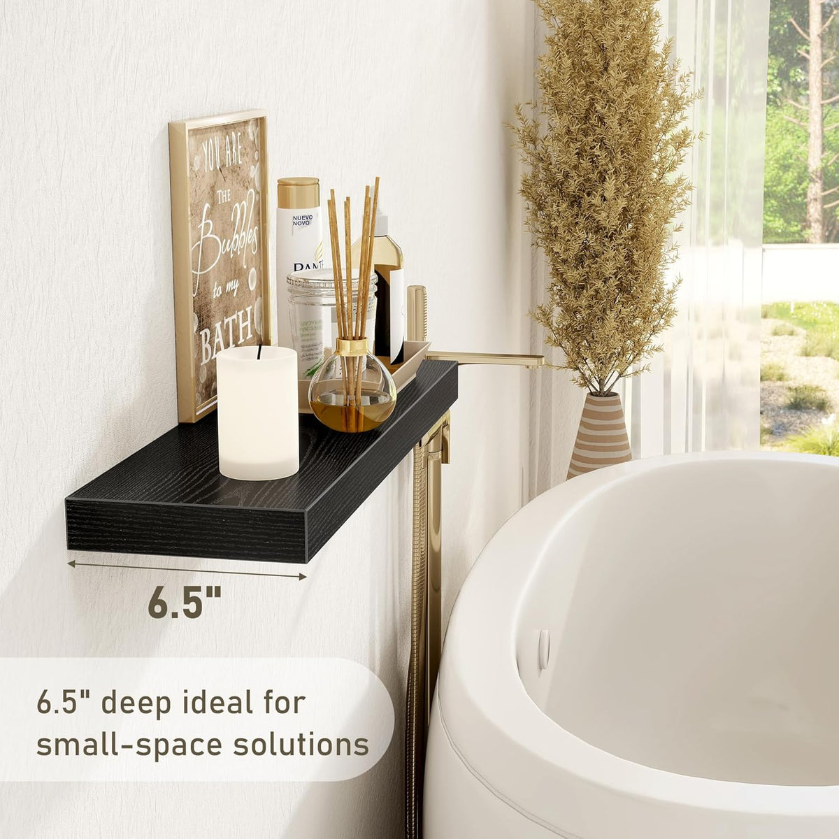 Fun Memories Black Floating Shelves Wall Shelf 24 Inch Long, Rustic Bathroom Shelves, Wall Mounted