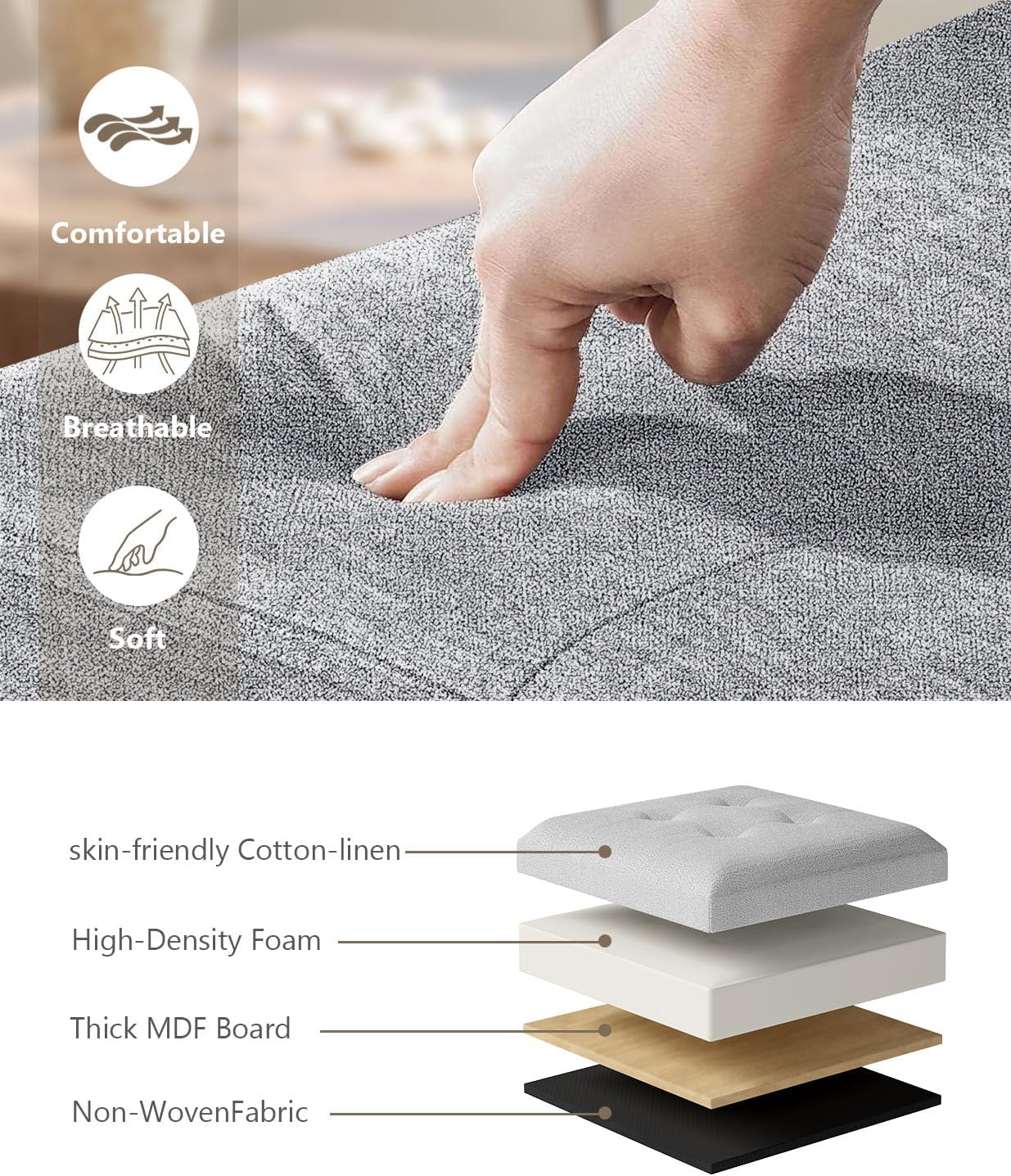 15 Inches Small Folding Storage Ottoman Cube, Storage Footrest, Foot Rest Stool, for Living Room