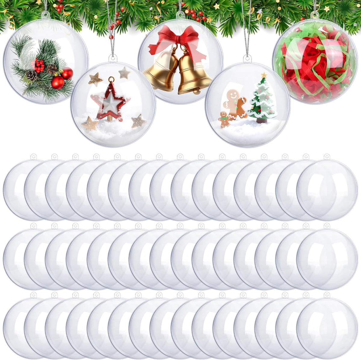 ANVAVO 50 Pieces 10 cm Christmas Clear Plastic Fillable Ball Ornaments DIY Craft Transparent