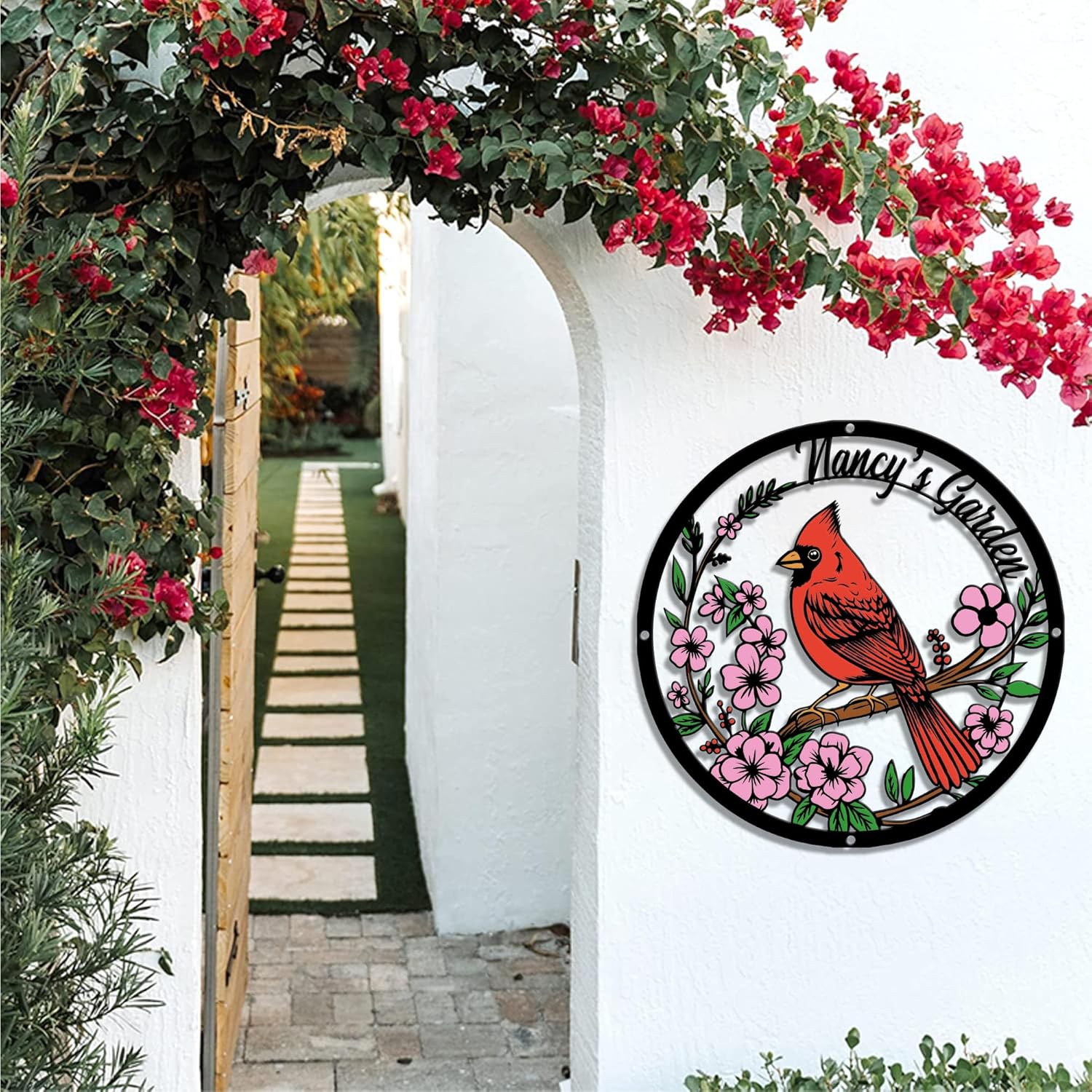 Personalized Name Garden Cardinal Metal Signs with Stake, Custom Family Name Yard Decor for Outdoor