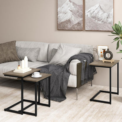 Giantex Nesting Coffee Table Set of 3, Stackable Square End Table w/Wood Grain Tabletop &