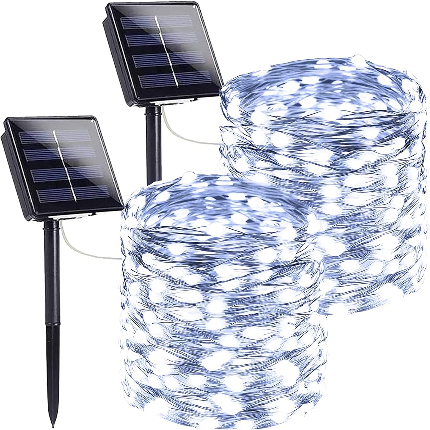 SANJICHA 2-Pack Each 72FT 200 LED Solar String Lights Outdoor, Waterproof Solar Fairy Lights Silver