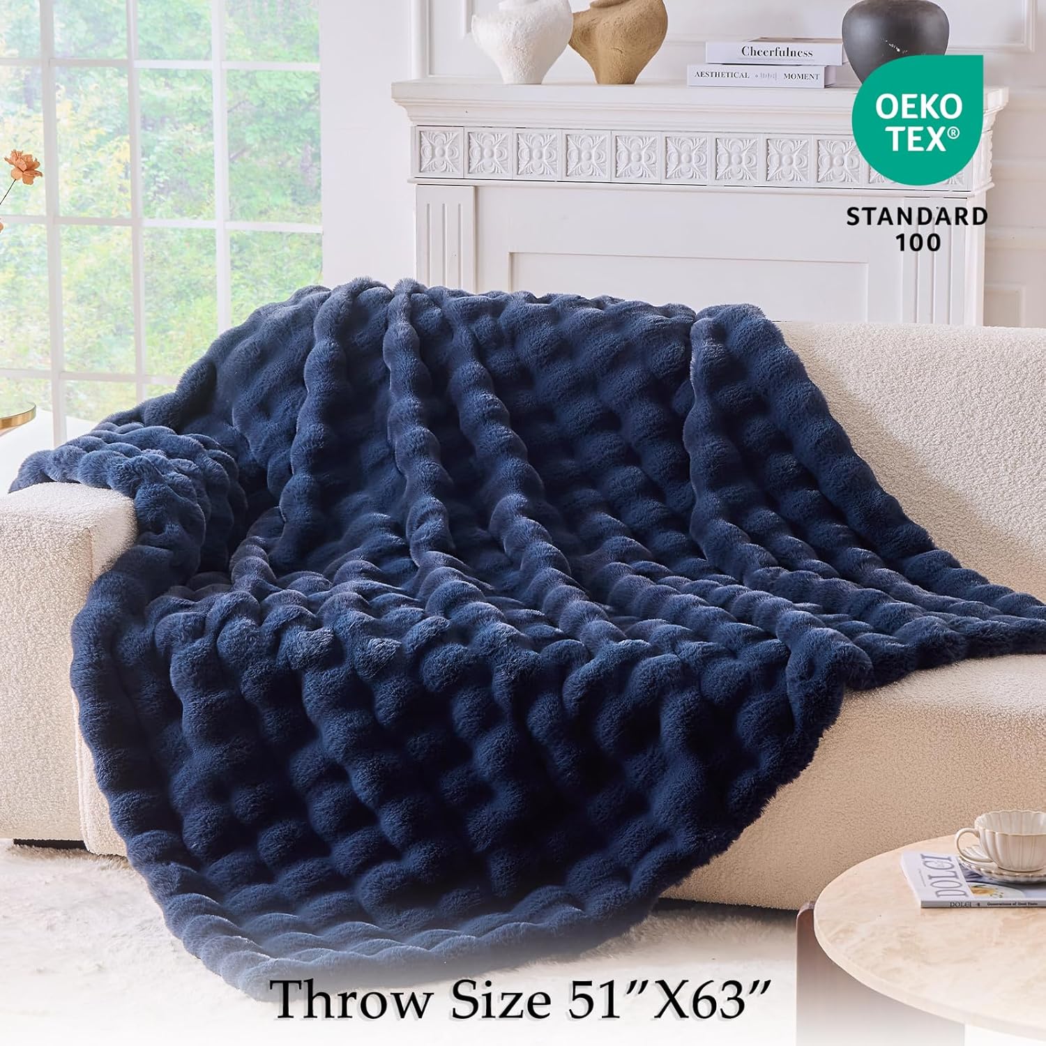 BENVWE Fluffy Faux Fur Throw Blanket for Couch, Soft Plush Thick Cozy Fuzzy Luxury Minky Bubble