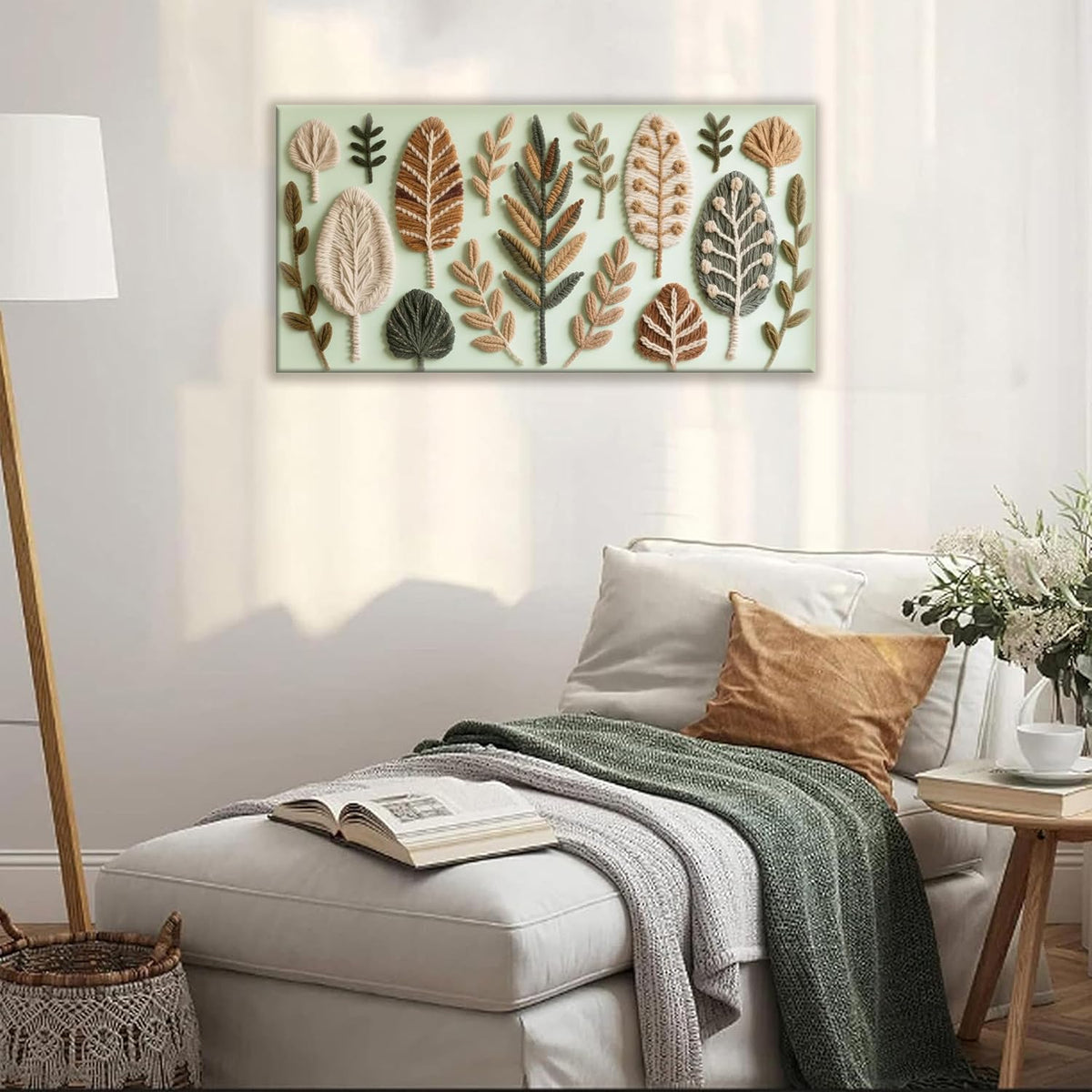 Boho Wall Art Chic Home Wall Art Modern Bohemian Feather Green Canvas Wall Art Decor For Apartment