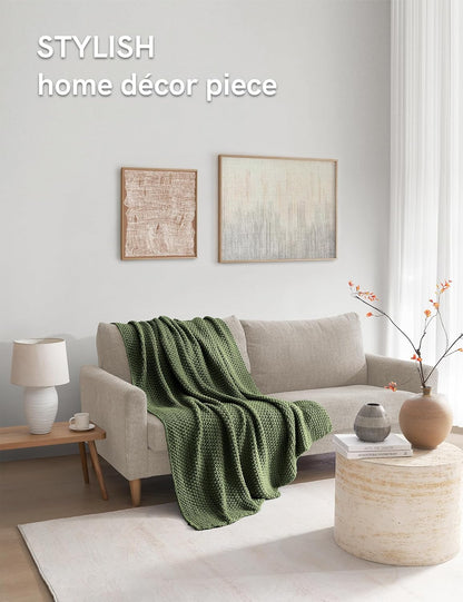 YnM Chunky Cotton Knit Throw Blanket, Cable Knit Throws for Bed Couch Sofa, Comfy & Relaxing