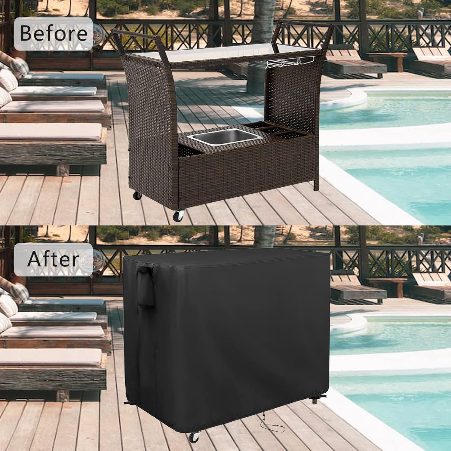Kingling Outdoor Table Cover for Wicker Bar Cart, 44 Inch Waterproof Patio Bar Table Cover for