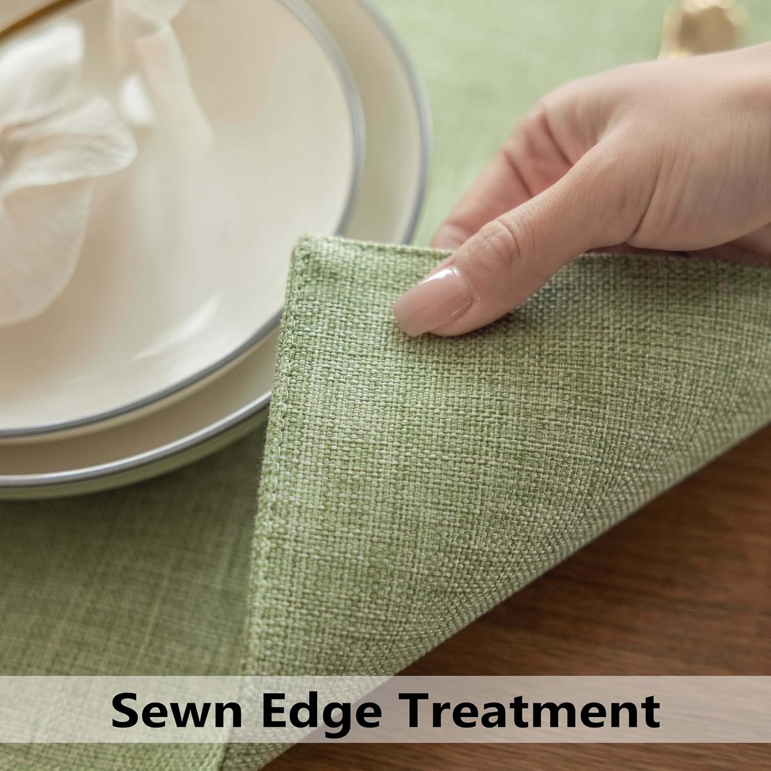 Demetex Green Placemat Set of 4 Washable Linen Place Mats for Dinner Heat Resistant Sage Cloth