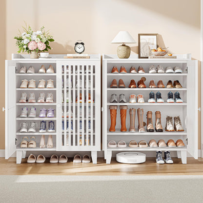 IRONCK Shoe Cabinet with Slatted Doors, 6-Tier Shoe Storage Cabinet, White