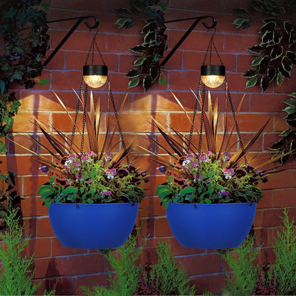 2 Packs Hanging Planters Basket for Outdoor Plants, Solar Powered Self Watering Blue Round Plastic