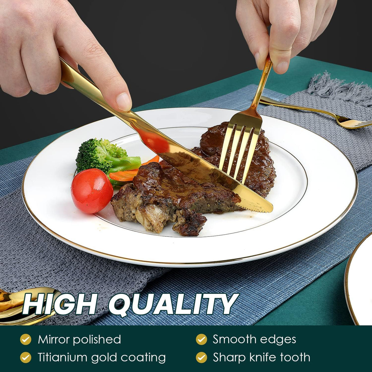 Gold Silverware Set, OGORI 40-Piece Food Grade Stainless Steel Gold Flatware Set, Kitchen Utensil