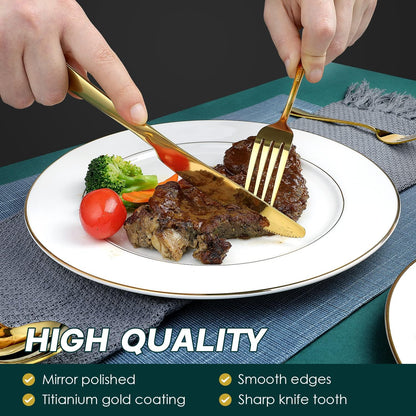 Gold Silverware Set, OGORI 40-Piece Food Grade Stainless Steel Gold Flatware Set, Kitchen Utensil