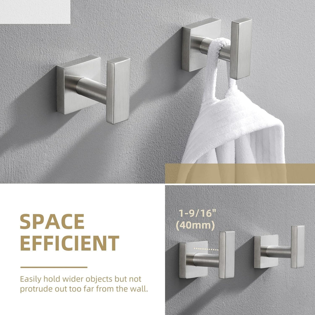 Angle Simple Bathroom Towel Hook 2 Pack, SUS304 Stainless Steel Bath Robe Holder, Modern Coat Hook